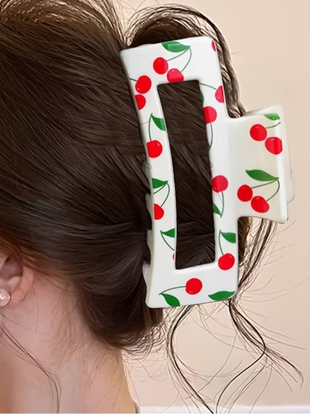 Cherry Print White Flower Hair Clip